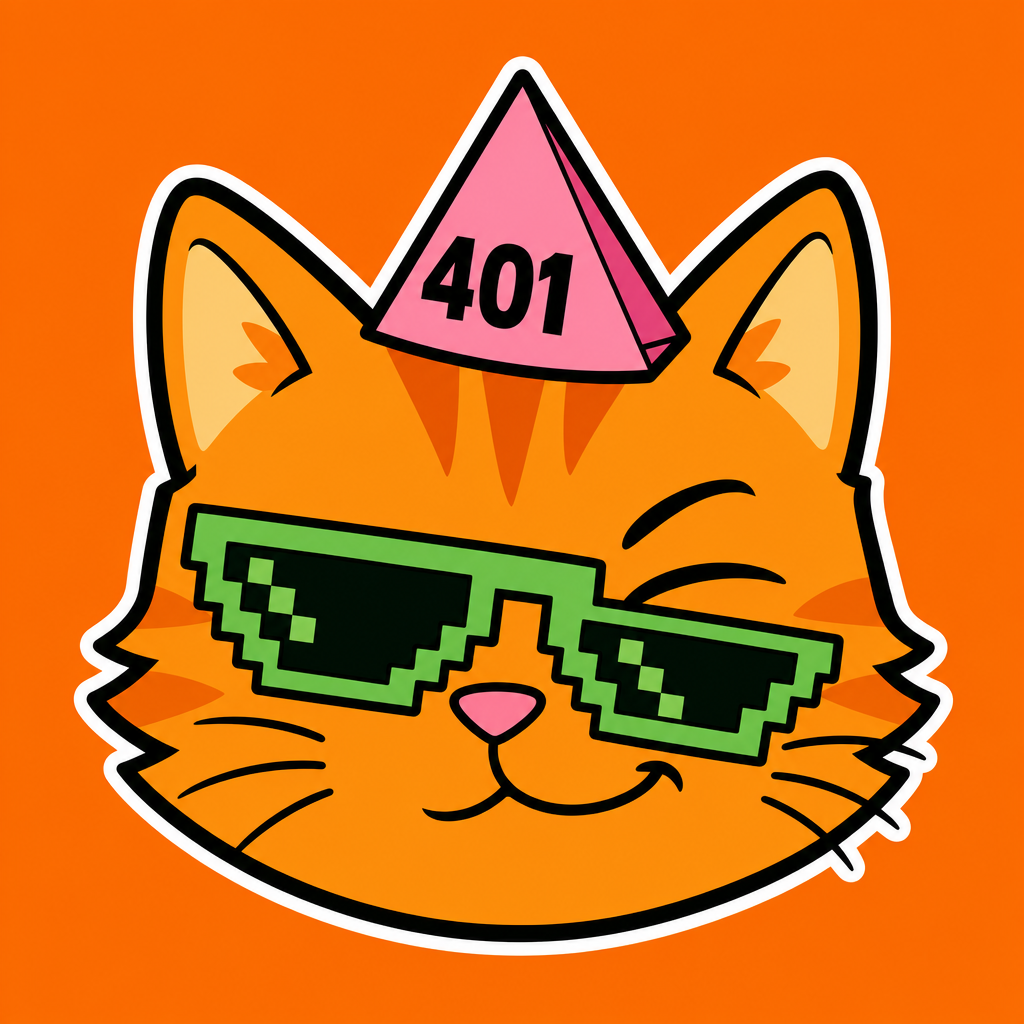 SP401 winking cat sticker with 401 party hat